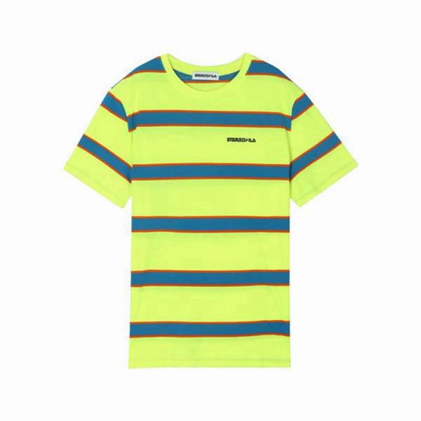 Fila Striped S/S Men's T-Shirts - Green/Blue,NZ 152-45870